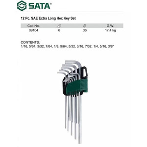 Sata Kunci L Extra Panjang 09104 12 PCS EXTRA LONG HEX KEY SET SAE CRV
