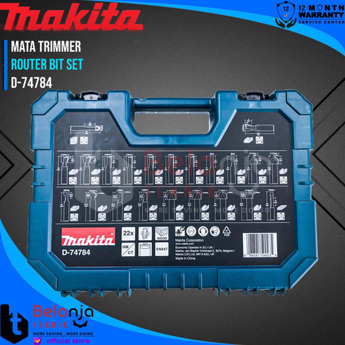 Makita Router Bit Set 22 Pcs Mata Trimmer Side Profil Kayu 8MM D-74784