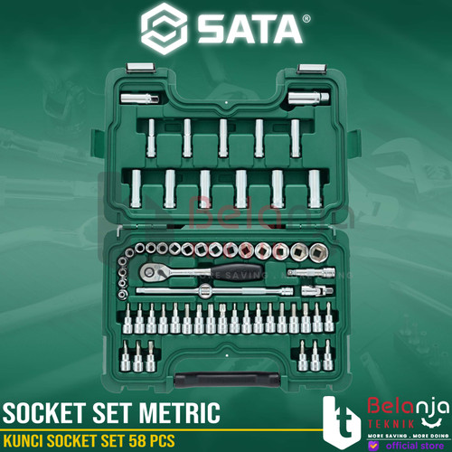 Sata Kunci Socket Set 58 PCS 3/8 Inch 09004 DR 6 PT Socket Set Metric