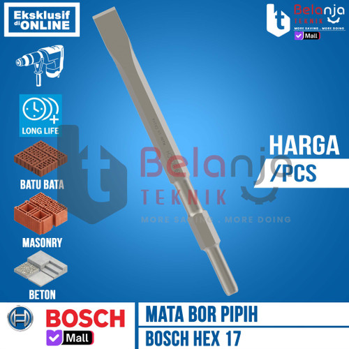 Bosch Flat Chisel Hex 17 x 280 mm Mata Bobok Beton Pahat Pipih 17MM