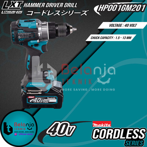 Makita Cordless Hammer Driver Drill HP001GM201 Mesin Bor Baterai 40V