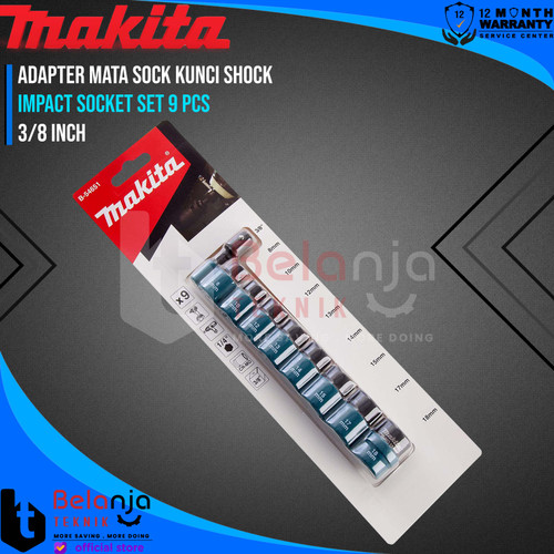 Makita Impact Socket Set 9 Pcs With Adapter Mata Sock Kunci Shock 3/8