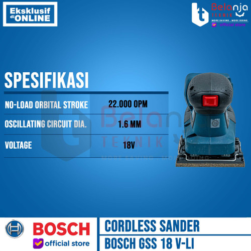 Bosch Mesin Amplas Cordless Sander GSS 18V-Li Charger Baterai 2 AH