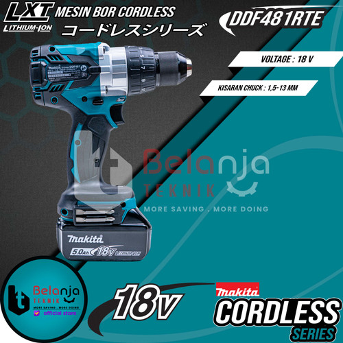Makita Mesin Bor Cordless DDF 481 RTE 18 Volt Driver Drill DDF481RTE