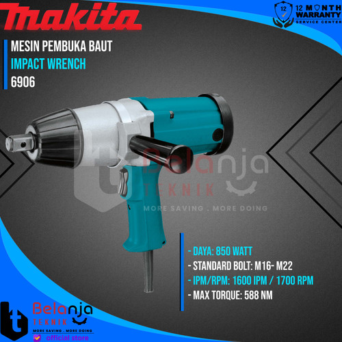 Makita Impact Wrench 3/4 Inch 6906 Mesin Pembuka Baut Listrik 850 Watt