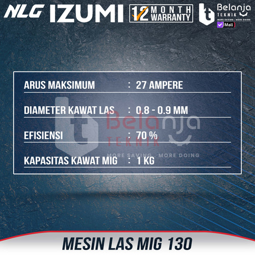 IZUMI Mesin Las Co2 MIG 130 MMA TIG Tanpa Gas 130 A Besi / Stainless