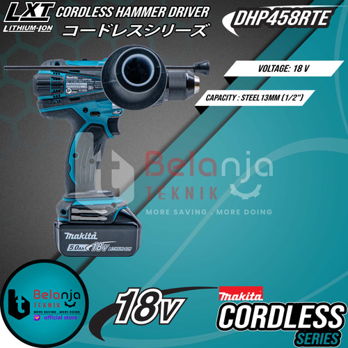 Makita Mesin Bor Cordless DHP 458 RTE 18 Volt Hammer Driver DHP458RTE