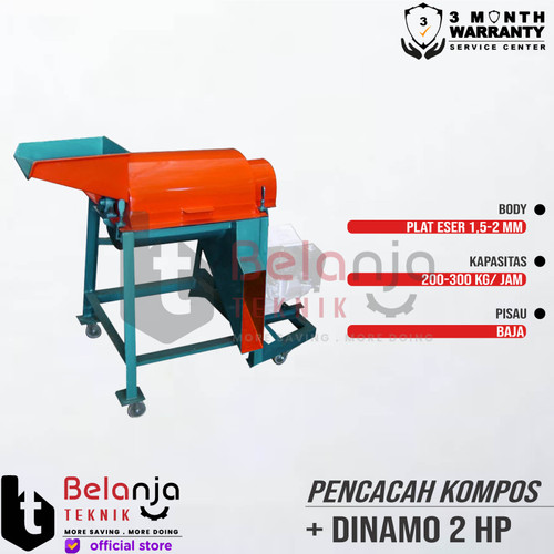 Hinoka Mesin Pencacah Ranting dan Daun Kompos + Dinamo Xinyu 2 HP