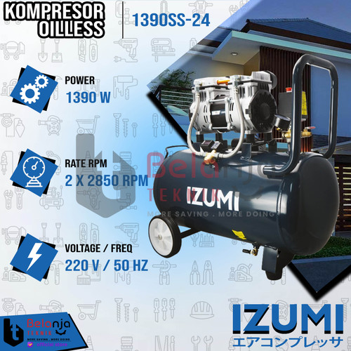 Izumi NLG Mesin Kompressor Angin Portable Oilless 1390SS-24 Air Compressor 24L Tanpa Oli