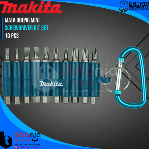 Makita Screwdriver Bit Set 10 Pcs Mata Obeng Mini Hex 1/4 Inch D-67620