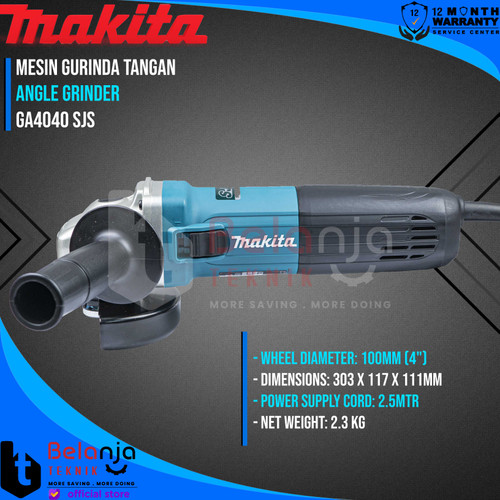Makita Mesin Gurinda Tangan GA4040 4 Inch 100 mm 1100 Watt GA 4040 SJS