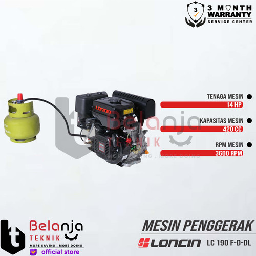 Loncin Mesin Penggerak Gas LPG LC 190 F-D-DL 14 HP Engine Serbaguna