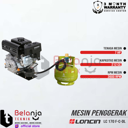 Loncin Mesin Penggerak Gas LPG LC 170 F-C-DL 7 HP Engine Serbaguna