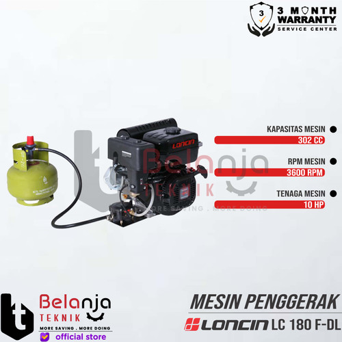 Loncin Mesin Penggerak Gas LPG LC 180 F-DL 10HP Engine Serbaguna LC180