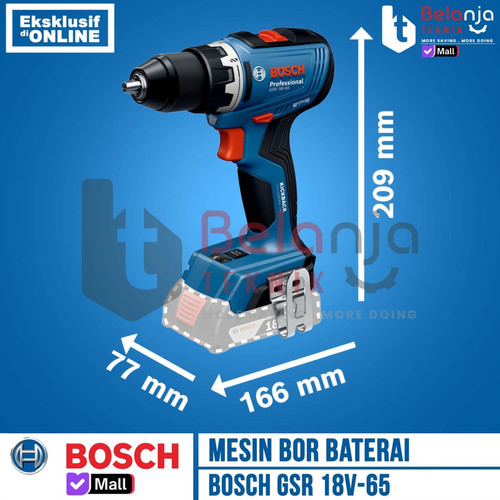 Mesin Bor Impact Baterai Bosch GSR 18V-65 Drill Driver Brushless Cordless GSR 18V 65 13MM SET