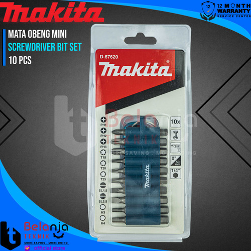 Makita Screwdriver Bit Set 10 Pcs Mata Obeng Mini Hex 1/4 Inch D-67620