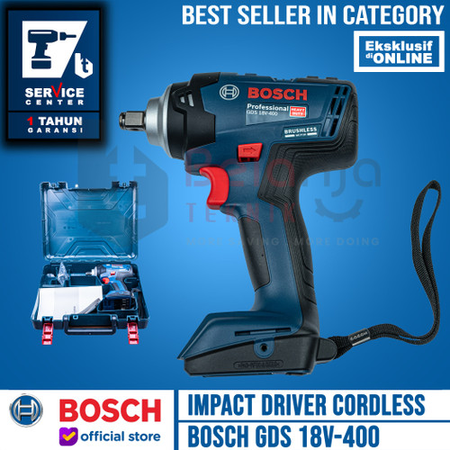 Bosch Mesin Impact Wrench Cordless GDS 18V-400 Charger Baterai 4 Ah