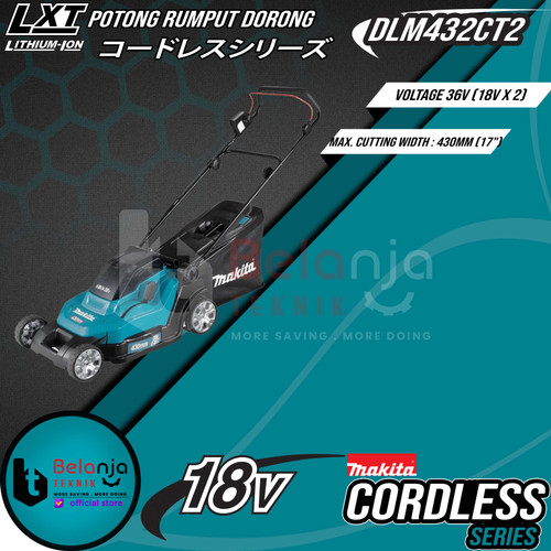 Makita Mesin Potong Rumput Dorong DLM432 CT2 Cordless Lawn Mower 18"