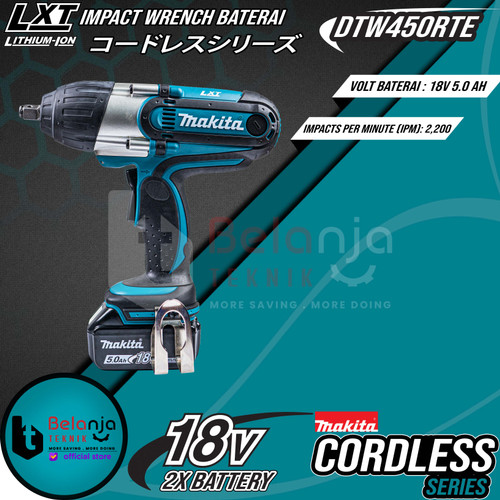 Makita Impact Wrench Cordless DTW450 RTE Pembuka Baut 1/2" Inch 18V