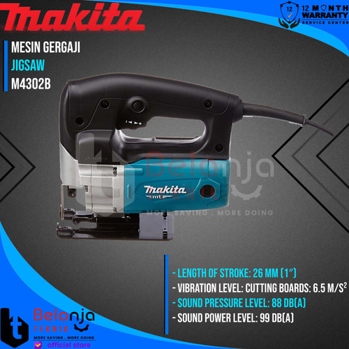 Makita MT Mesin Jigsaw Variable Speed M4302B 450 Watt M 4302 B Gergaji