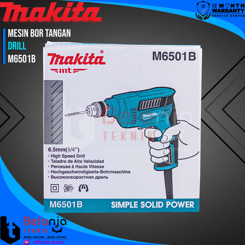 Makita MT Mesin Bor Tangan Listrik Kayu Besi M6501B 230 Watt M 6501 B