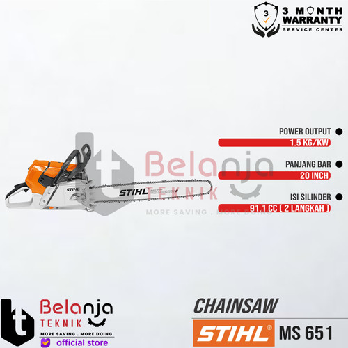 STIHL Chainsaw MS 651 20 Inch Mesin Potong Kayu MS651 Gergaji Kayu 20"
