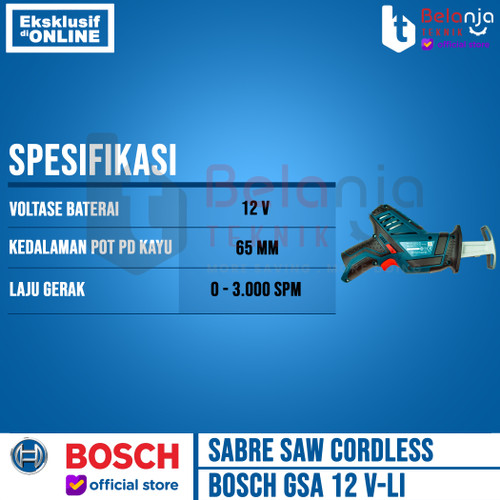 Bosch Mesin Sabre Saw Cordless GSA 12V-LI Charger Baterai 12 V 2 AH