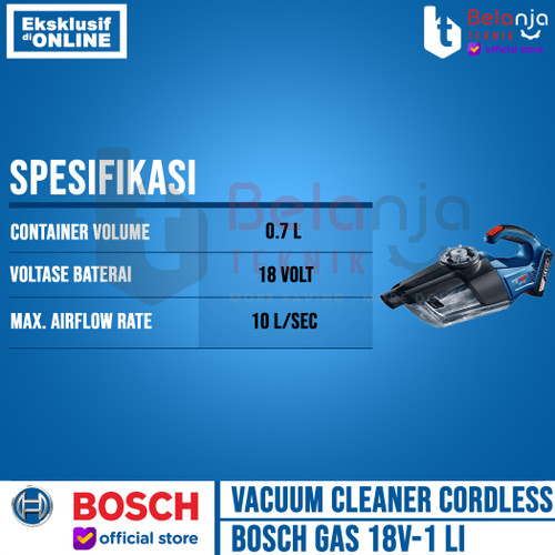 Bosch Vacuum Cleaners Cordless GAS 18V-1 Li SOLO Mesin Sedot Debu Dry