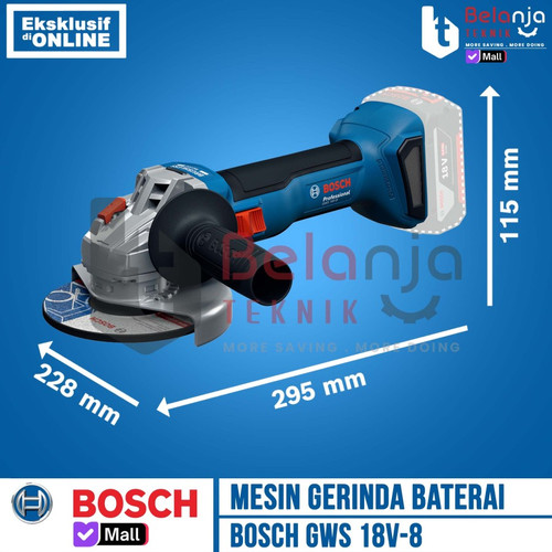 Mesin Gerinda Tangan Baterai Bosch GWS 18V-8 Volt Angle Grinder Cordless 4 Inch SOLO