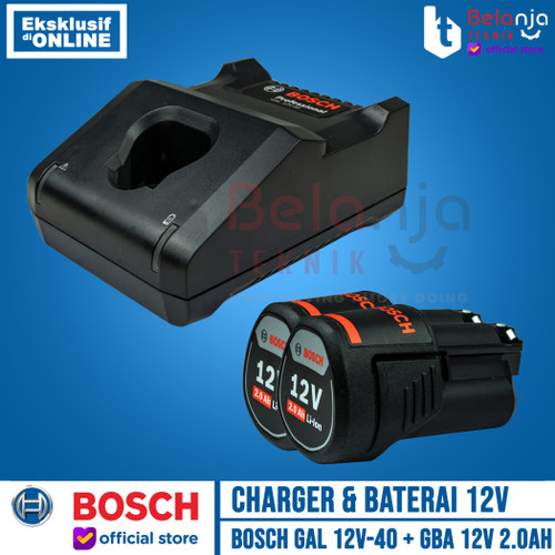 Bosch Starter Kit Charger GAL 12V-40 2 Baterai Cordless GBA 12 V 2.0AH