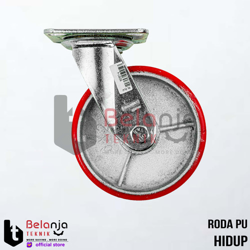 Roda Trolley PU Heavty Duty 5 Inch Hidup Putar Plat Besi Polyurethane