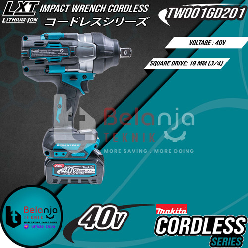 Makita Impact Wrench Cordless TW001GD201 Mesin Pembuka Baut Set 40 V