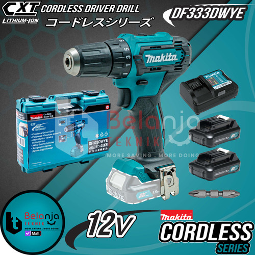 Makita Mesin Bor Obeng Baterai DF 333 DWYE Driver Drill Cordless 12 V