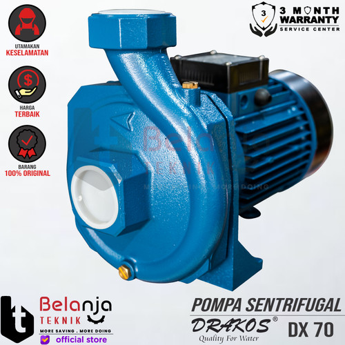 Drakos Pompa Air Sentrifugal DX 70 2" Inch 40 Meter 2 In 2 Hp 3 Phase