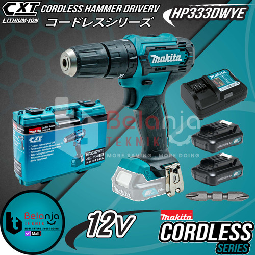 MAKITA Mesin Bor Baterai HP 333 DWYE Hammer Driver Drill Cordless 12 V