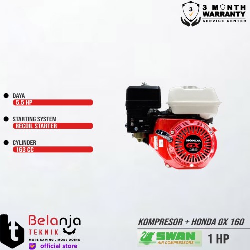 Swan Mesin Kompresor Angin 1 Hp Honda Gx 160 5.5 Hp Air Compressor 1hp