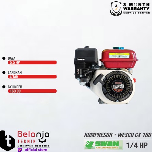 Swan Mesin Kompresor Angin 0.25 Hp Wesco Gx 160 5.5 Hp Air Compressor