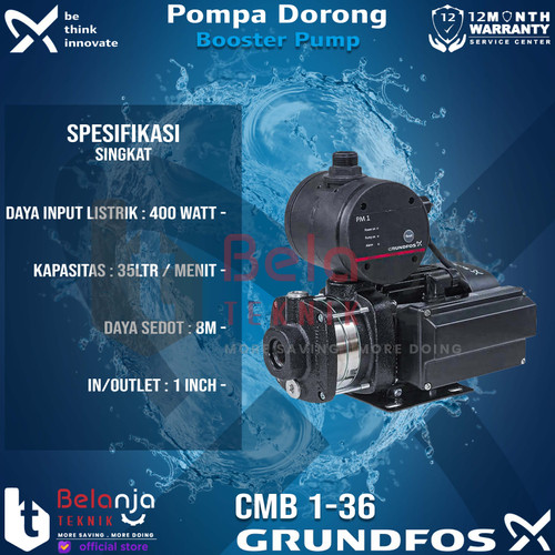 Grundfos Pompa Dorong CMB 1-36 CMB1-36 Pompa Booster Otomatis 400 Watt