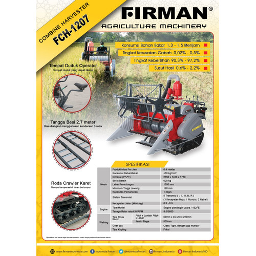 Firman Mesin Pemanen Padi Praktis Combined Harvester FCH 1207 FCH1207