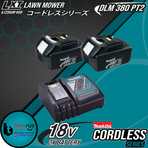 Makita Mesin Potong Rumput Dorong Baterai DLM 382 PT2 Lawn Mower Cordless 15 Inch