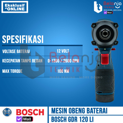 BOSCH Mesin Obeng Baterai GDR 120 LI Impact Cordless + Mata Obeng 43Pc