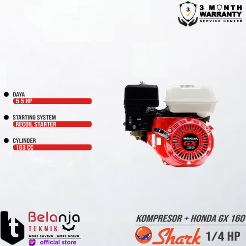 Shark Mesin Kompresor Udara 0.25 Hp Honda Gx 160 5.5 Hp Air Compressor