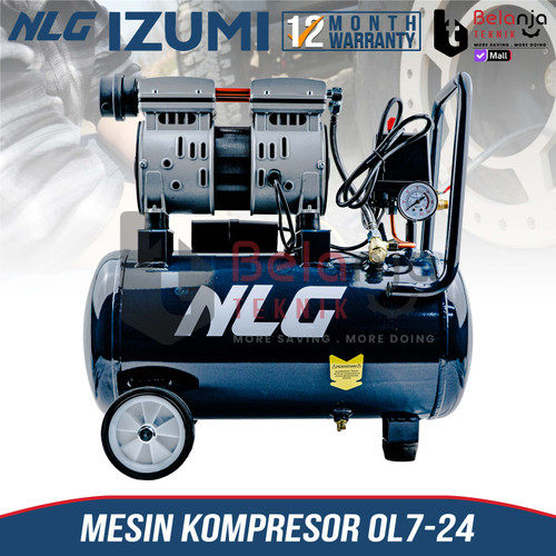 Izumi NLG Mesin Kompressor Angin Portable 3/4 HP 24 Liter Oilless Air Compressor 0.75 HP Tanpa Oli
