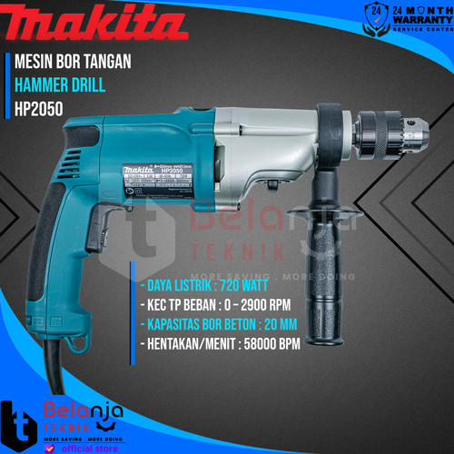 Makita Mesin Bor Tangan HP 2050 Beton Besi Kayu 720 Watt 20mm HP2050