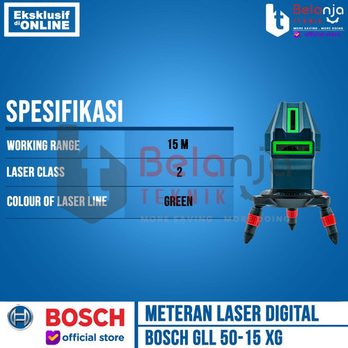 Line Laser Green Level Bosch GLL 50-15 XG Meteran Digital 15M GLL50-15 GLL50-15XG Tanpa Tripod