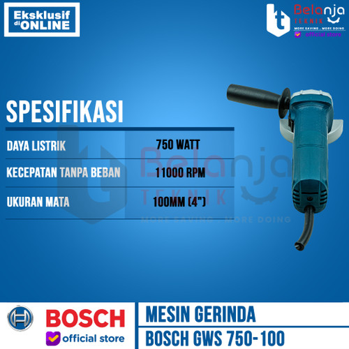 BOSCH Mesin Gerinda Tangan Listrik 4" GWS 750-100 Angle Grinder 4 Inch