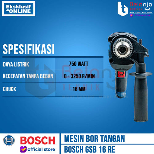Bosch Mesin Bor Tangan Tembok GSB 16 RE 16 MM IMPACT DRILL 750 WATT
