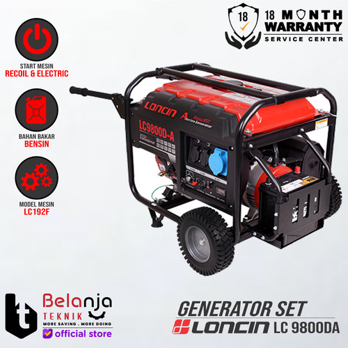 LONCIN Generator Set Bensin LC 9800 DA 7500 Watt 1 Phase Genset 9800DA