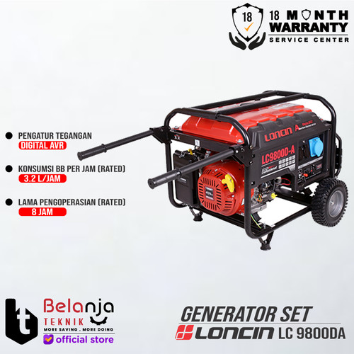 LONCIN Generator Set Bensin LC 9800 DA 7500 Watt 1 Phase Genset 9800DA