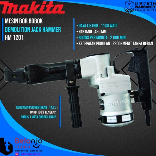 Makita Mesin Bor Bobok HM 1201 Demolition JACK Hammer HM1201 1130WATT